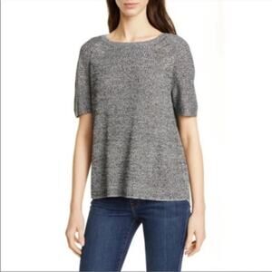 Eileen Fisher Split Back Knit Top Short Sleeve Marled Gray Hemp Size Small